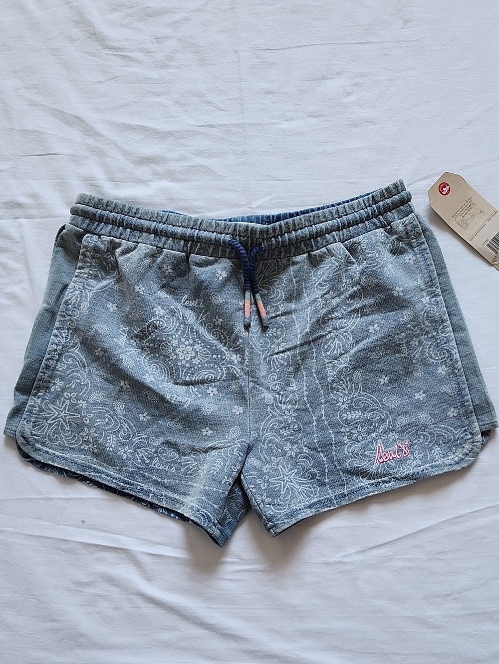 Levi's Girls Knit Bandana Paisley Print Drawstring Shorts Size Large NWT